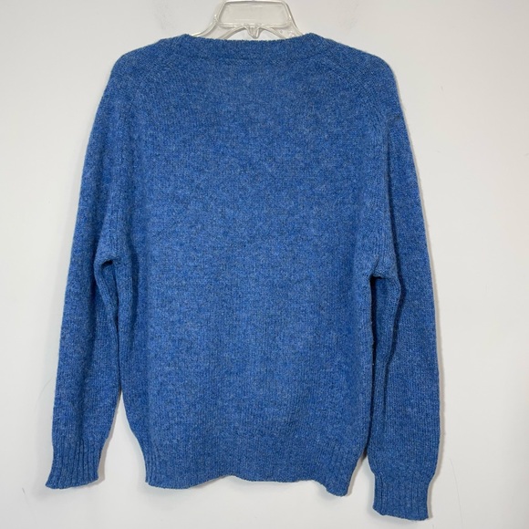Vintage Shetland Pure New Wool V-Neck Sweater Blue Made In Scotland Classic 40 M - Picture 8 of 15
